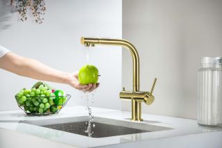 Смеситель для кухни Aquatek Европа AQ1385BG с подключением к фильтру питьевой воды шлифованное золото